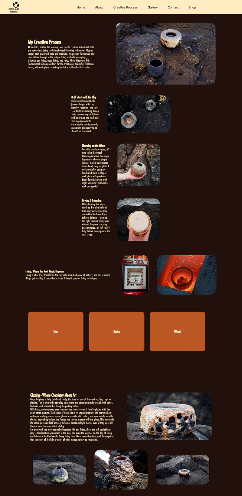 Process page design by SCM Design Studio for their client Alastair Smith Ceramics. 2024.